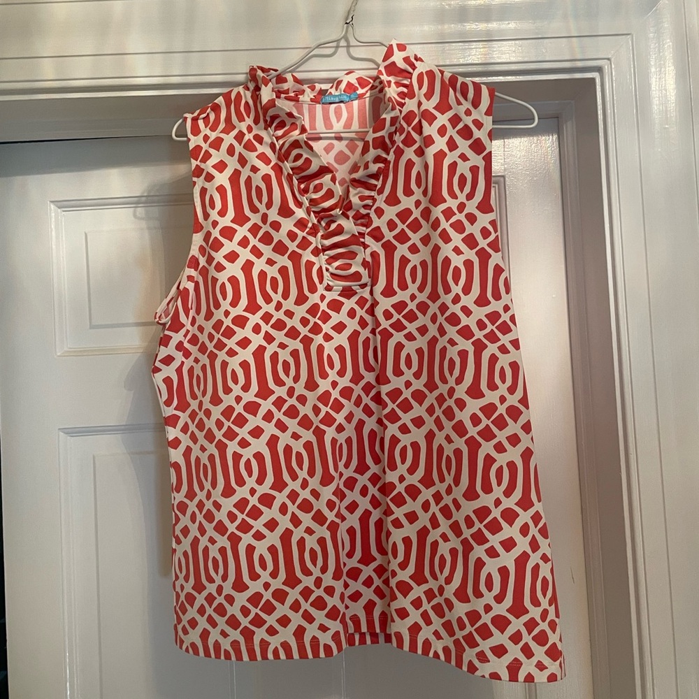 J. McLaughlin Coral and White Sleeveless Top